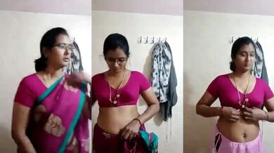 Telugu Village Aunty Stripping Saree Shows Boobs